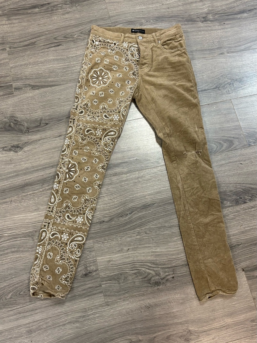 Purple brand Two-Tone Paisley Corduroy Pants in Tan